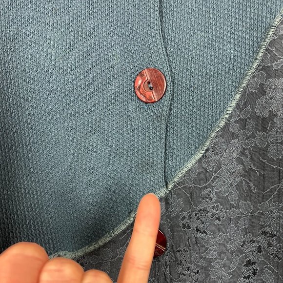 Neil & David Top Women Small Blue Art-to-Wear Thermal Lace Mesh Button Up Topper - Picture 8 of 13